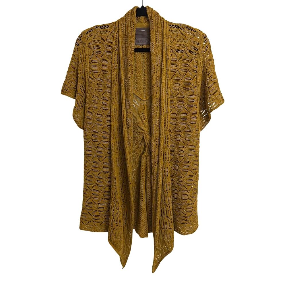 Anthropologie Cardigan Womens Medium Mustard Gold Guinevere Waterfall Open Knit